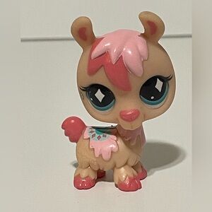 Littlest Pet Shop Pink and Tan Llama Figure with Teal Eyes